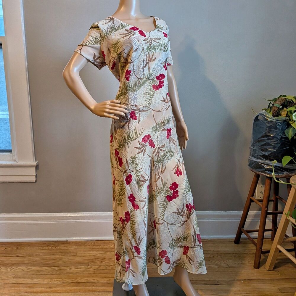 Vintage 90s Virgo Floral Maxi Dress Animal Print Tropical Boho Size 14
